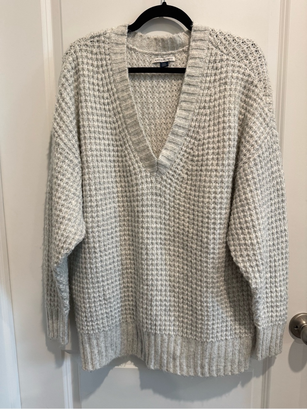 American Eagle Outfitters Women's V-Neck Oversized Knit Sweater - Cream